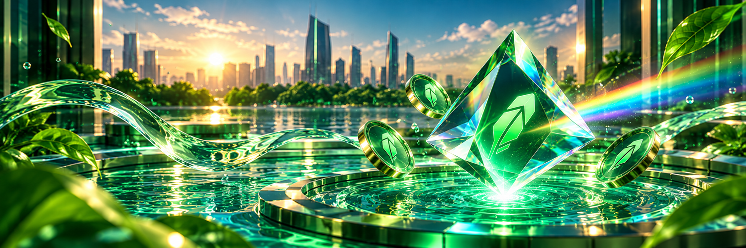 PoolPrism glass prism above a glowing green liquidity pool